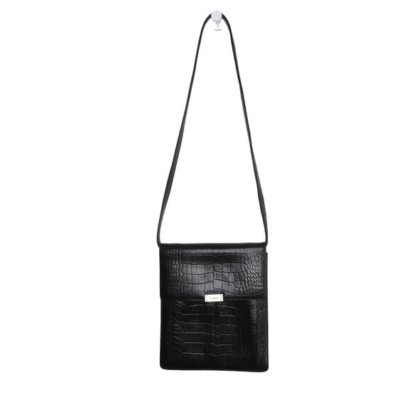 Vintage Ralph Lauren Black Embossed Crocodile Leather Crossbody Bag Retro Glam - Picture 1 of 9